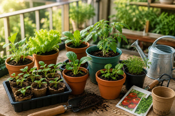 Cozy balcony garden in sunlight