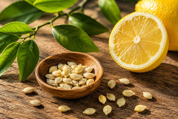 Lemon seeds on a rustic table