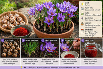 Saffron crocus flowers growing in a home garden in the USA during fall