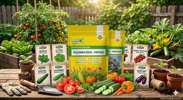 best vegetable seeds for beginners with seed packets fresh vegetables and home garden setup